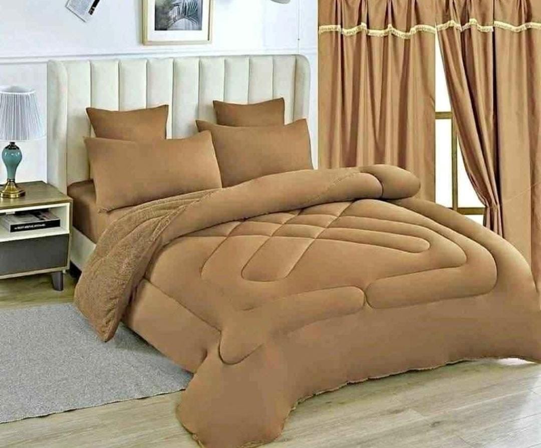 KIT 7 PIEZAS QUEEN EDREDON CON OVEJERO - COLOR: MARRÓN